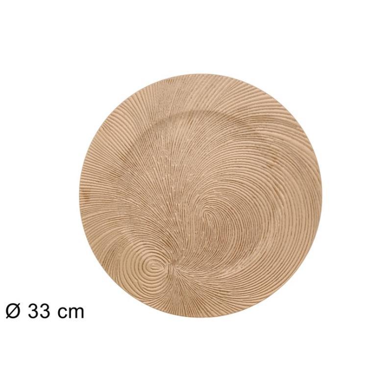 BAJO PLATO DORADO 33 CM C/DISEÑO ESPIRAL