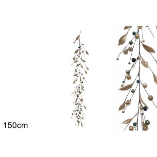 GUIRNALDA 150 CM C/ HOJAS Y BOLAS ORO VERDE