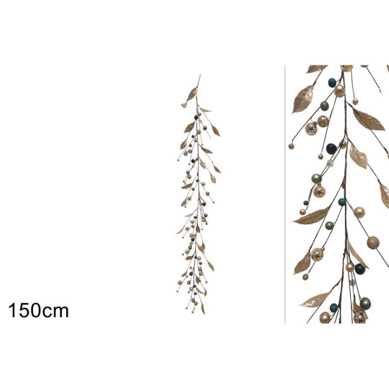 GUIRNALDA 150 CM C/ HOJAS Y BOLAS ORO VERDE