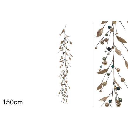 GUIRNALDA 150 CM C/ HOJAS Y BOLAS ORO VERDE