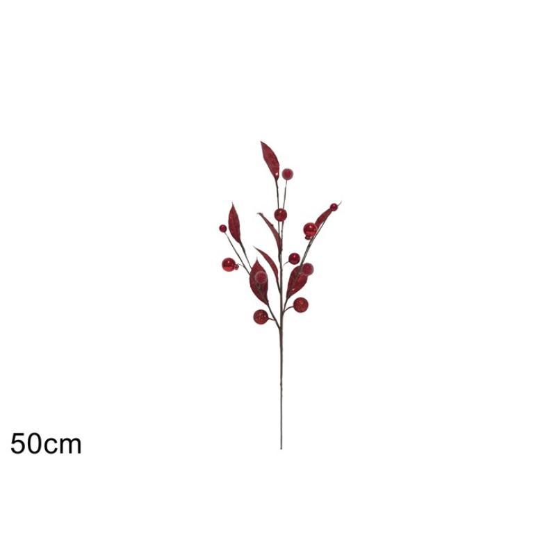 RAMA 50 CM HOJAS Y BAYAS ROJO