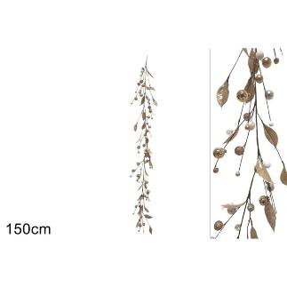 GUIRNALDA 150 CM C HOJAS Y BOLAS ORO BLANCO