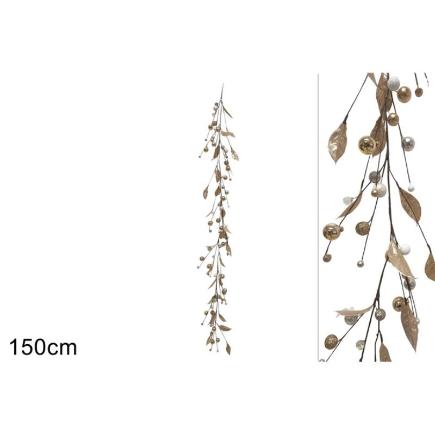 GUIRNALDA 150 CM C HOJAS Y BOLAS ORO BLANCO