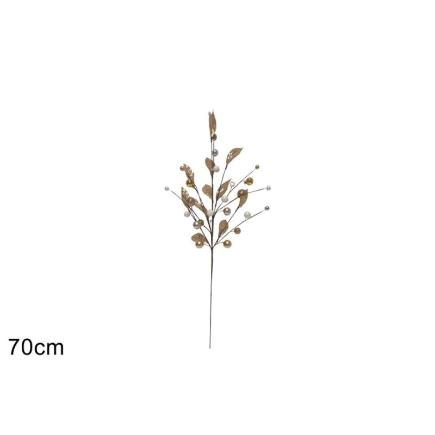TALLO 70 CM C/HOJAS Y BOLAS ORO BLANCO