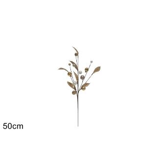 TALLO 50 CM C/HOJAS Y BOLAS ORO BLANCO