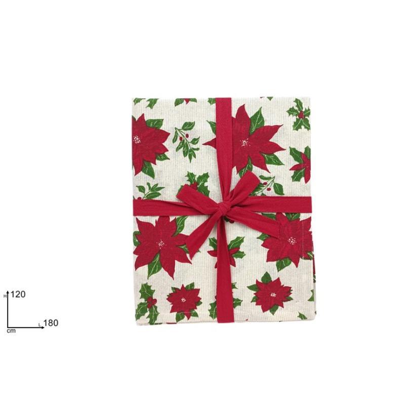 MANTEL NAVIDEÑO DE ALGODON 120X180 CM DEC ROJO