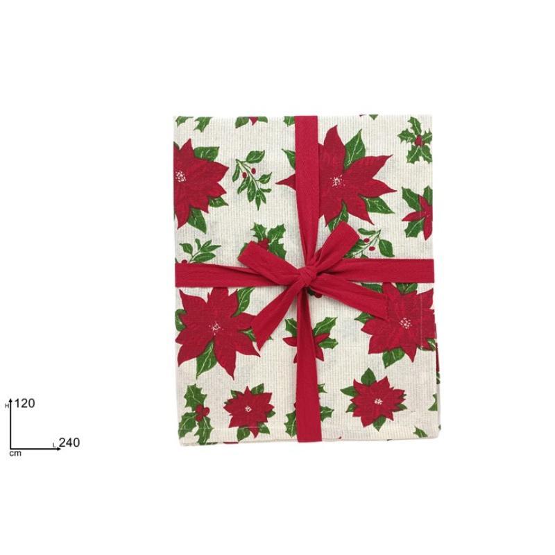 MANTEL NAVIDEÑO DE ALGODON 120X240 CM DEC ROJO