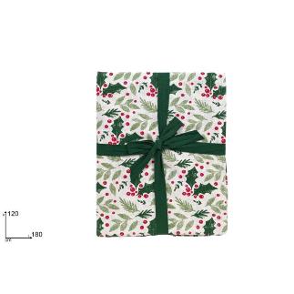 MANTEL NAVIDEÑO DE ALGODON 120X180 CM DEC VERDE