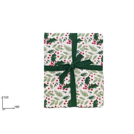 MANTEL NAVIDEÑO DE ALGODON 120X180 CM DEC VERDE