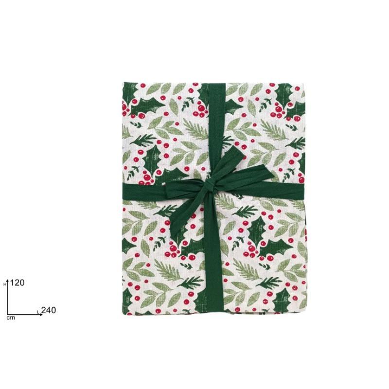 MANTEL NAVIDEÑO DE ALGODON 120X240 CM DEC VERDE