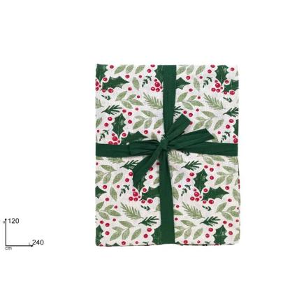MANTEL NAVIDEÑO DE ALGODON 120X240 CM DEC VERDE