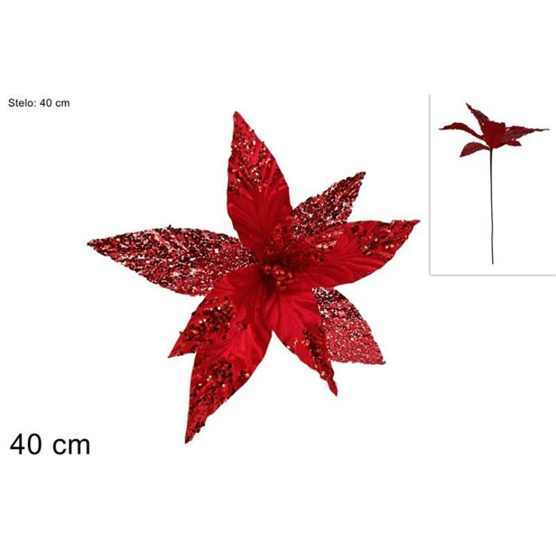 TALLO FLOR LENTEJUELAS MALLA 40 CM ROJO