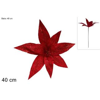 TALLO FLOR GLITTER 40 CM ROJO