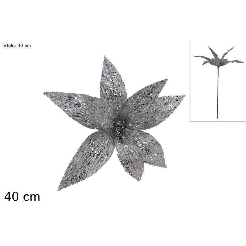 TALLO FLOR GLITTER 40 CM PLATA