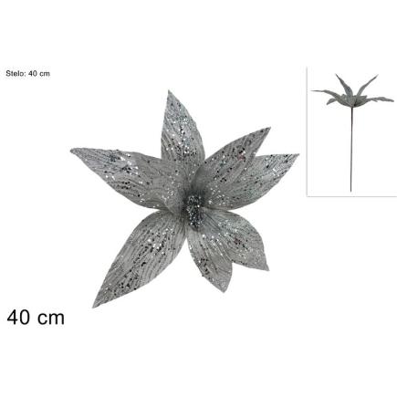 TALLO FLOR GLITTER 40 CM PLATA