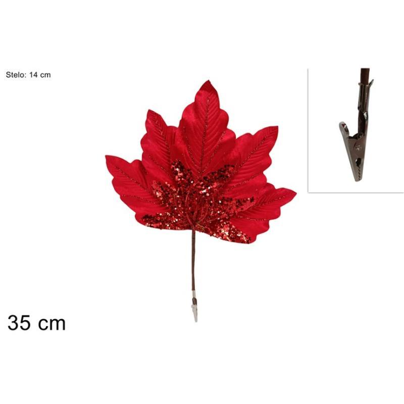 PINZA FLOR TERCIOPELO BRILLO ROJO