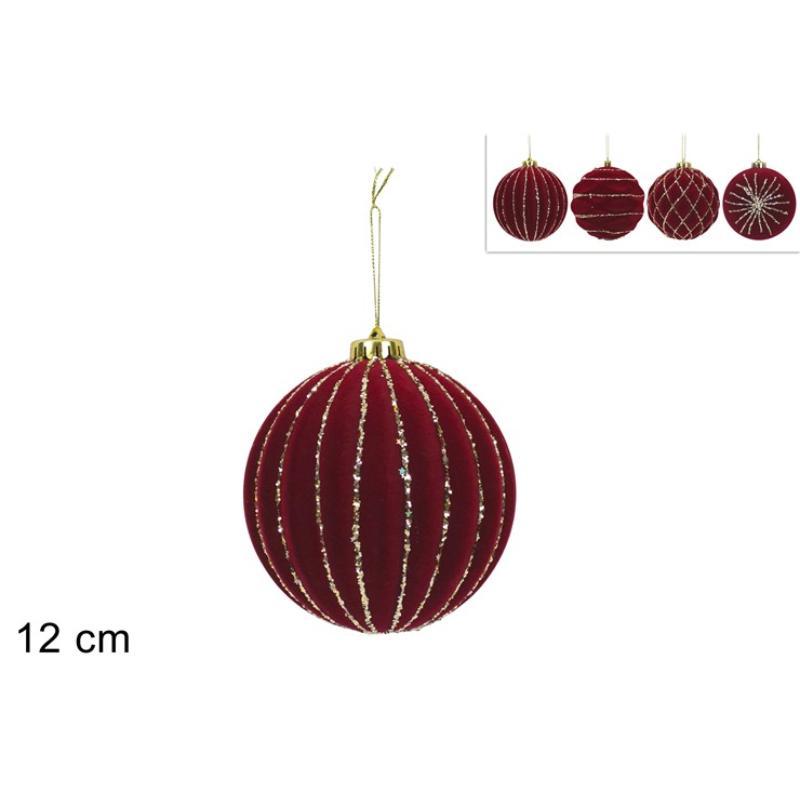 BOLA DE VIDRIO 12 CM TERCIOPELO BURDEOS CON PURPU