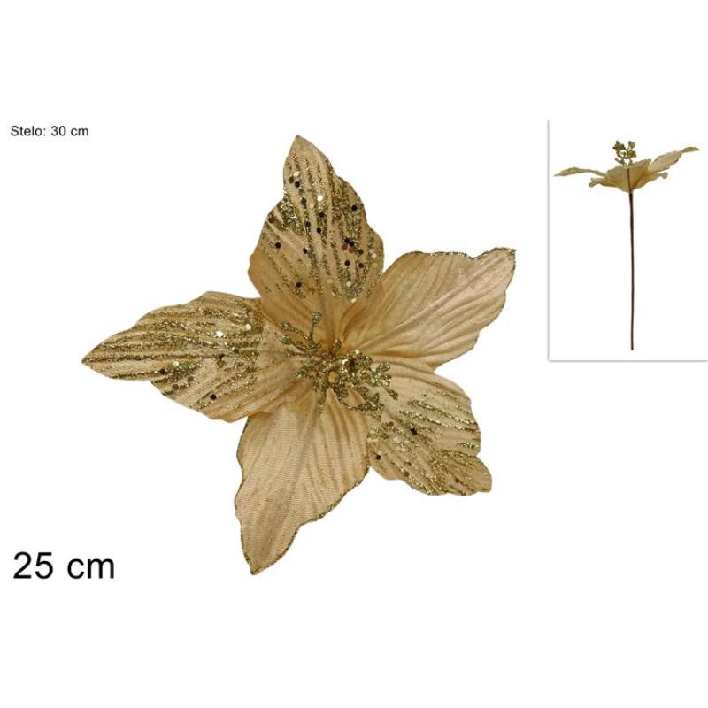 TALLO FLOR TERCIOPELO BRILLANTE 25 CM ORO