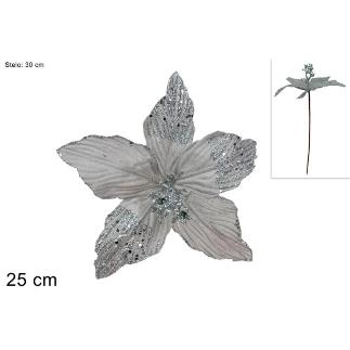 FLOR BELLO GLITTER 25 CM PLATA