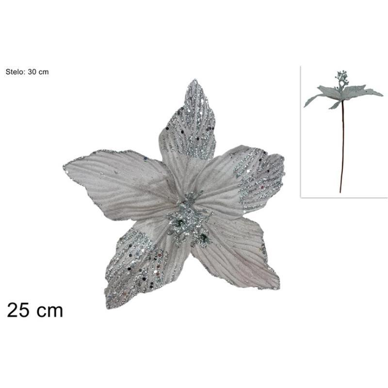 FLOR BELLO GLITTER 25 CM PLATA