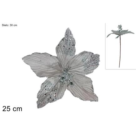 FLOR BELLO GLITTER 25 CM PLATA