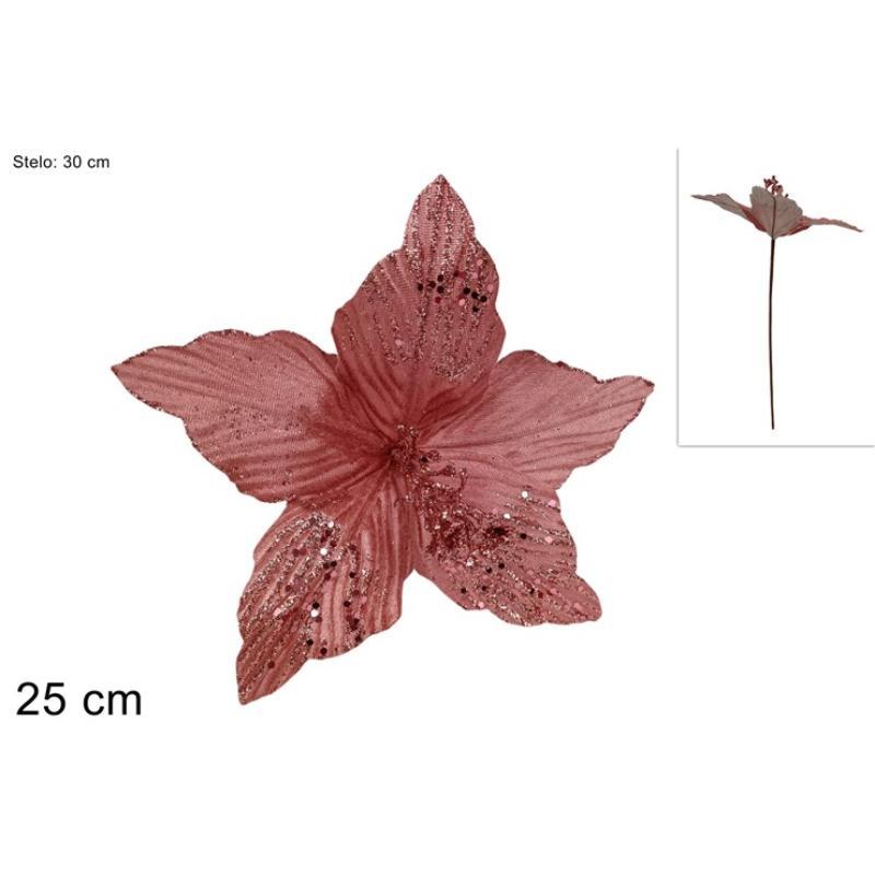 TALLO FLOR TERCIOPELO BRILLANTE 25 CM ROSA