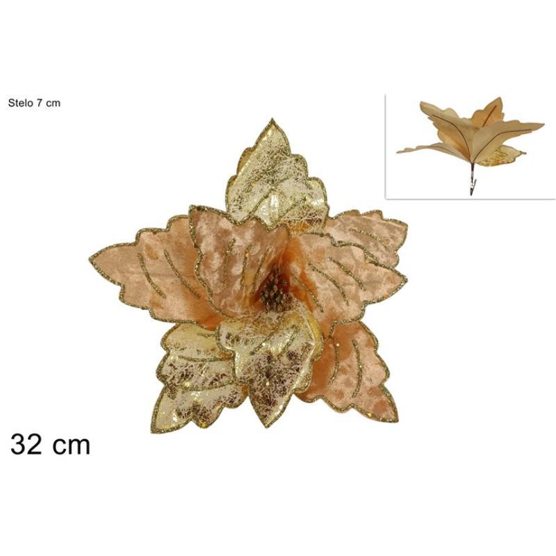 PINZA FLOR VELLO CON GLITTER 32 CM ORO
