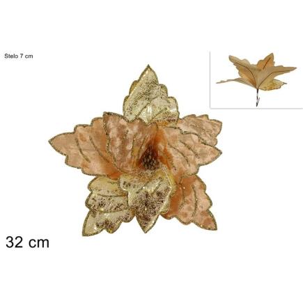 PINZA FLOR VELLO CON GLITTER 32 CM ORO