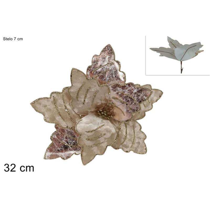 PINZA FLOR TERCIOPELO CON BRILLO 32 CM CHAMPAN