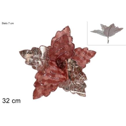 PINZA FLOR TERCIOPELO CON BRILLO 32 CM ROSA