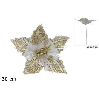 FLOR VELLO BLANCO 30 CM GLITTER