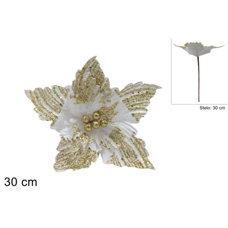 FLOR VELLO BLANCO 30 CM GLITTER