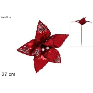 TALLO FLOR ROJO 27 CM CON PERLAS