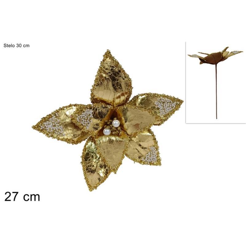 TALLO FLOR DORADO 27 CM CON PERLAS