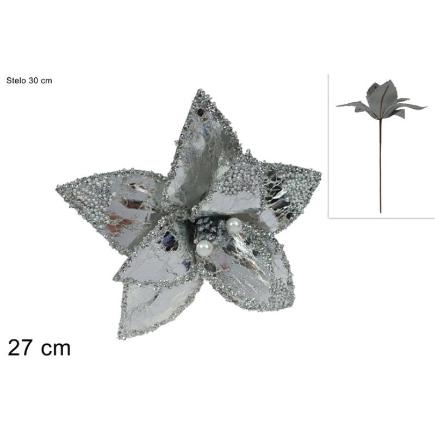 TALLO FLOR PLATEADO 27 CM CON PERLAS