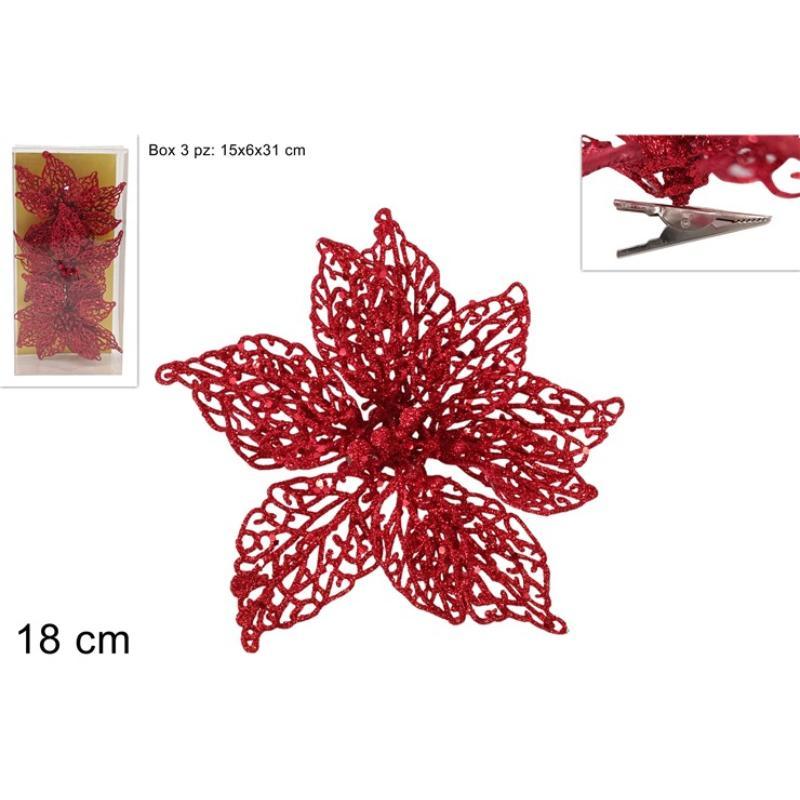FLOR GLITTER CON PINZA ROJO