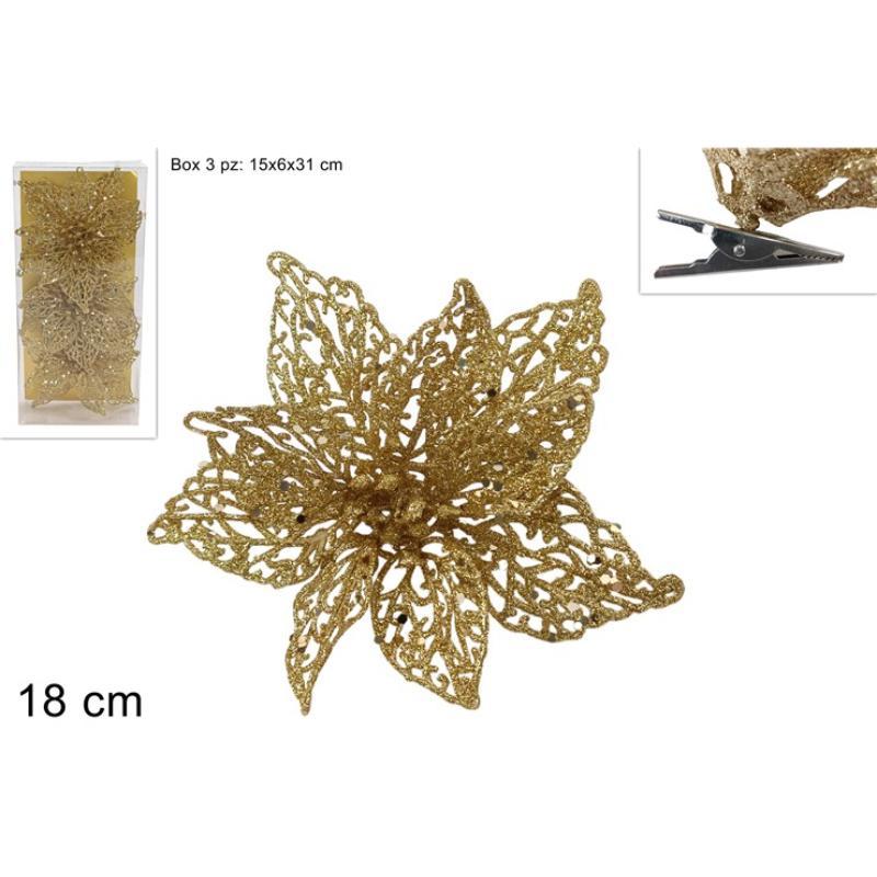 FLOR GLITTER CON PINZA ORO