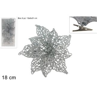 FLOR GLITTER CON PINZA PLATA