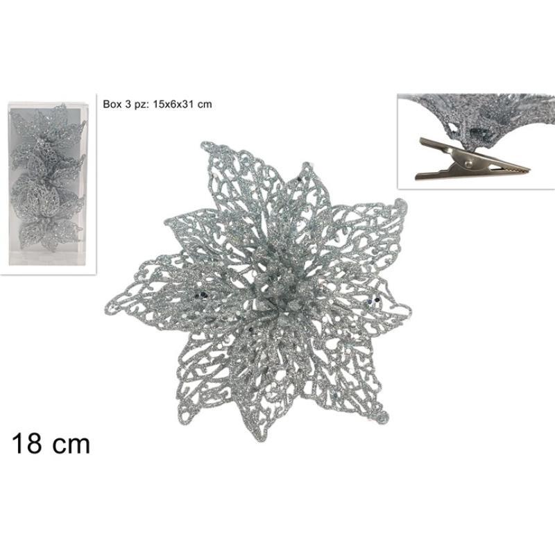 FLOR GLITTER CON PINZA PLATA