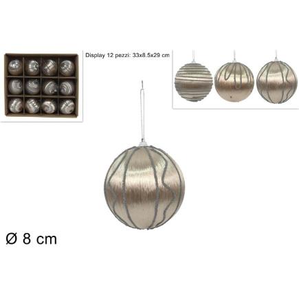 SET 12 BOLA 8 CM HILO DECORADO CHAMPAGNE