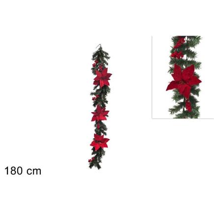 GUIRNALDA 180 CM FLORES Y BAYAS EFECT VELLO ROJO