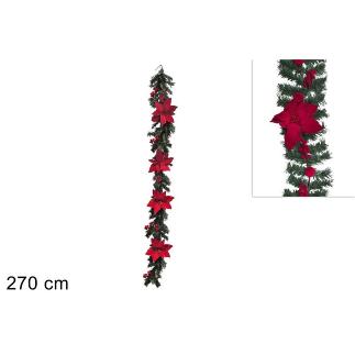 GUIRNALDA 270 CM FLORES Y BAYAS EFECT VELLO ROJO