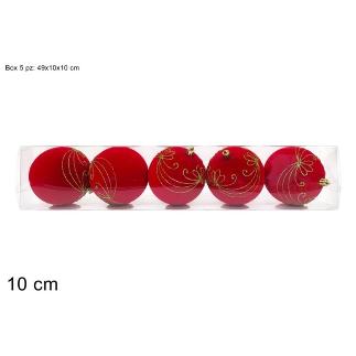 SET 5 PZAS BOLAS 10 CM TERCIOPELO ROJO