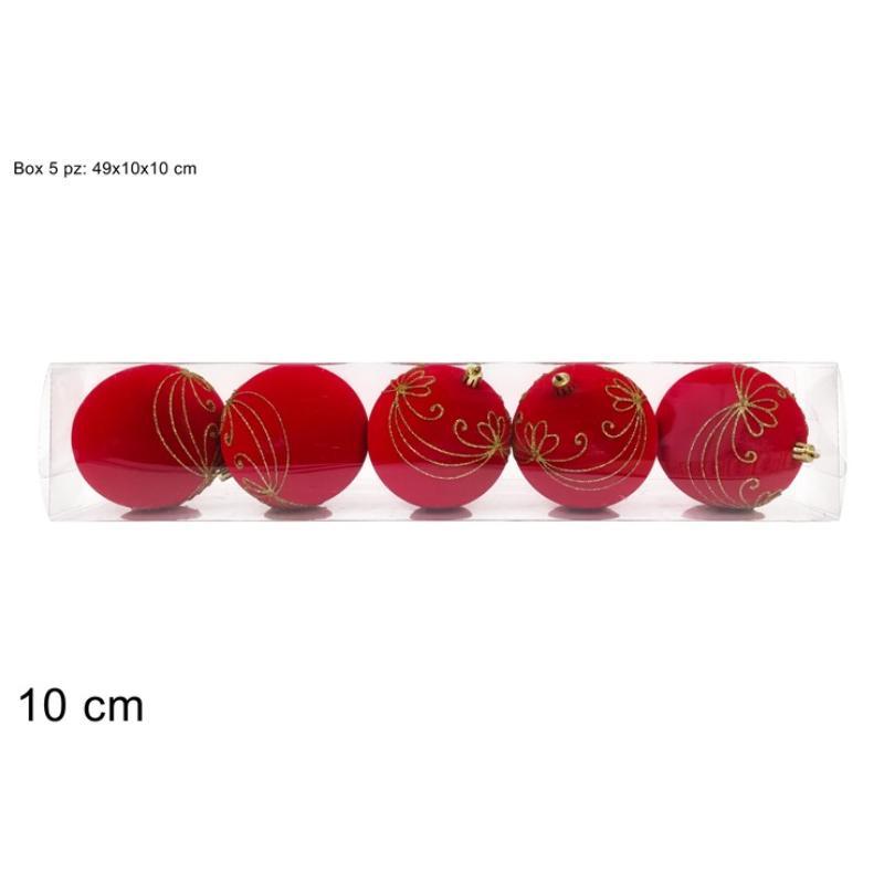 SET 5 PZAS BOLAS 10 CM TERCIOPELO ROJO