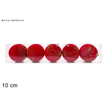 SET 5 PZAS BOLAS 10 CM TERCIOPELO ROJO