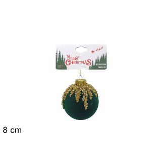 BOLA 8 CM EFEC TERCIOPELO VERDE CON ESCARCHA