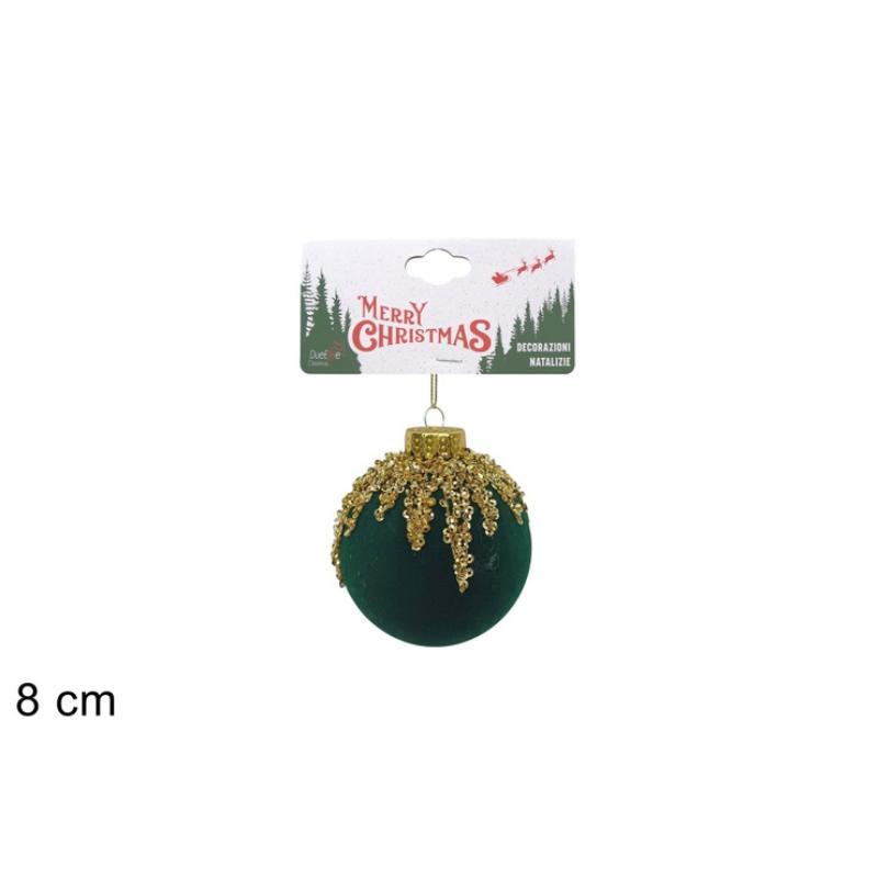 BOLA 8 CM EFEC TERCIOPELO VERDE CON ESCARCHA