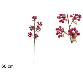 TALLO DE 60 CM AGUJA DE PINO ORO Y BAYAS CON HIELO