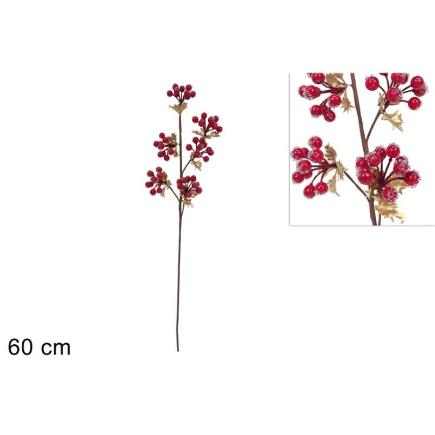 TALLO DE 60 CM AGUJA DE PINO ORO Y BAYAS CON HIELO