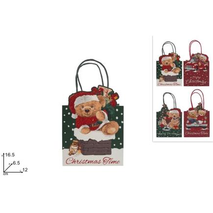 BOLSA DE REGALO 16.5X12X6.5 CM OSITO EN RELIVE CON BRILLO